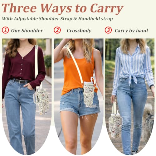 Water Bottle Carrier Bag for Stanley 40/30oz Cup Tumbler with Phone Pocket,Insulated Crossbody Water Bottle Holder with Adjustable Strap,Water Bottle Sling Pouch for Hiking Walking Camping Accessories - color: Boho Mandala Moon
