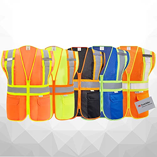 High Visibility Reflective Safety Vest with Zipper and Pockets Blue,L - color: Blue, size: Large