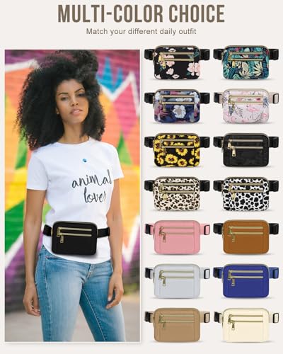 Capolo Fanny Packs for Women 4 Zip Pocket Crossbody Belt Bag Waist Bags - color: Black, size: Large