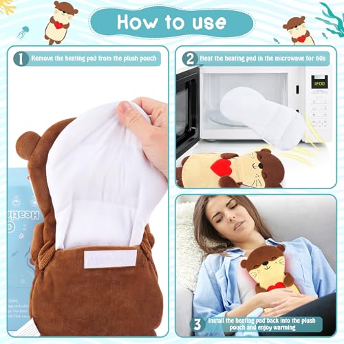 Otter with Heart Microwavable Heating Pad for Period Cramps Pain Relief - style: Otter hold heart