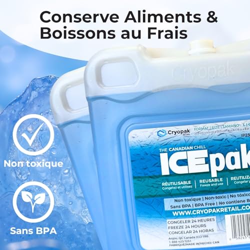 Cryopak ICEpak Hard Shell Reusable Ice Packs for Coolers and Lunch Box Use, Freezer Safe Gel Design, Professional Grade Cooling, Non-Toxic and BPA Free, Essential Travel Accessories - size: Large (2 Pack)