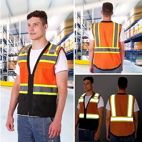 ProtectX High Visibility ANSI Class 2 Safety Vest with 6 Pockets - color: Neon Orange - Mesh Fabric, size: X-Large