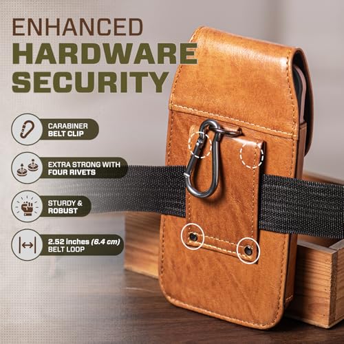 Genuine Leather Phone Holster for Men Belt,Cell Phone Belt Holder Case with Belt Clip Fits for iPhone 17 Pro Max 16 Plus 15 Pro Max 14 Pro Max 13 Pro Max Samsung Galaxy A15 S24 Ultra (Brown) - color: Brown