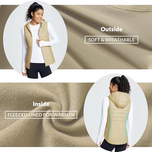 baleaf Women's Winter Running Vest Fleece Hooded Jacket Warm Slim fit - color: Tannin, size: X-Large