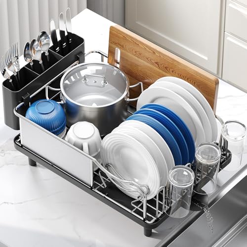 Urackify Stainless Steel Dish Drying Rack for Kitchen Counter, Black - color: Black