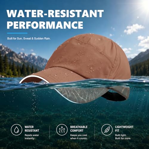 Waterproof Baseball Cap Running Hat Mens Womens Rain Hat Quick Dry Golf Hat with Sweatband Outdoor Breathable Sports Cap - color: Caramel