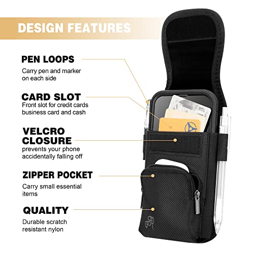 Perilogics Cell Phone Belt Holster,Nylon Phone Pouch with Belt Clip - color: Black