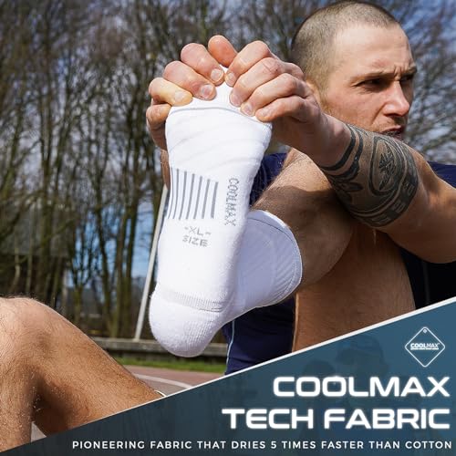 Rahhint CoolMax Quarter Compression Running Socks for Men Women, Wicking Cushion Athletic Hiking Socks 3 Pairs - color: White, size: 3-6