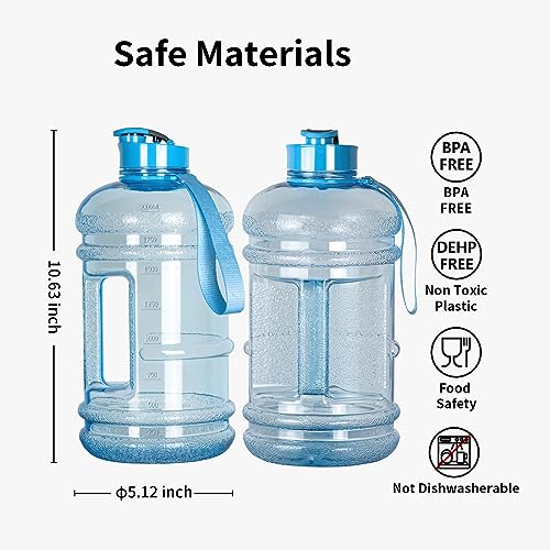TOOFEEL 2.2 Liters Gym Big Sports Water Bottles for Men - Reusable BPA Free Plastic Clear Water Jug - Unique Water Bottles, Comfurtable to Touch and Easy to Clearn - Transparent Light Blue - color: Transparent Light Blue bottle, style: 74 oz water bottle