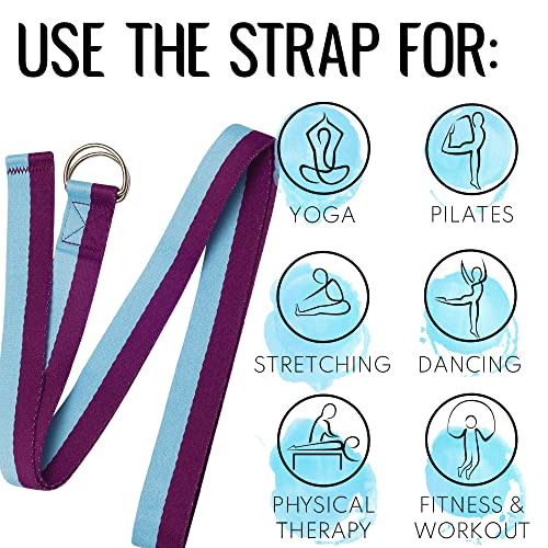 TECEUM 2 IN 1 Yoga & Mat Strap for Stretching – Cotton – 6/8/10 ft - color: Purple Blue, size: 10 ft