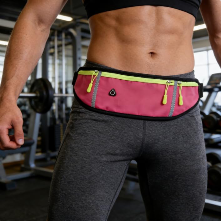 Sports Waist Pack with Water Bottle Holder – Reflective Running Belt with Multi Pocket Storage for Cycling and Exercise (Red) - color: Red