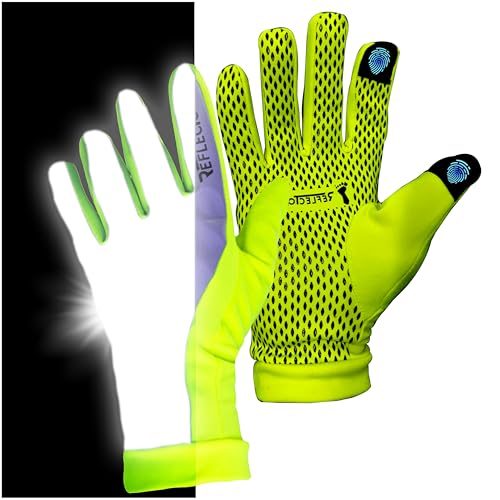 ReflecToes Reflective Winter Running Gloves, Hi Vis Neon Traffic Gloves Men - color: Yellow, size: X-Large