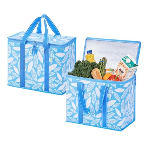 VENO 2 Pack Insulated Grocery Bags, Hard Bottom, Spring Breeze - color: Spring Breeze, size: 15.7"W x 12.6"H x 8.7"D - 2 Pack