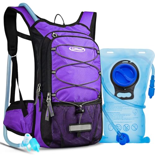 Hydration Backpack with 3L Water Bladder, Small Hydration Pack Backpack for Men Women, Lightweight Water Backpack with Cooler Layer for Running, Biking, Hiking - color: DPurple