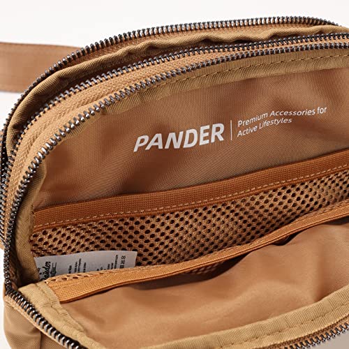 Pander Nylon Fanny Pack Belt Bag for Women with 5 Zipper Pockets - color: Caramel Burnt