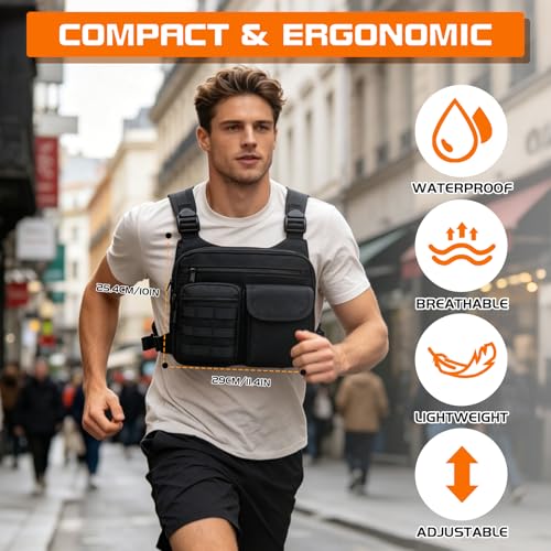 KINGSLONG Running Vest, Chest Bag for Men, Chest Pack, Hiking (E-Black) - color: E-Black