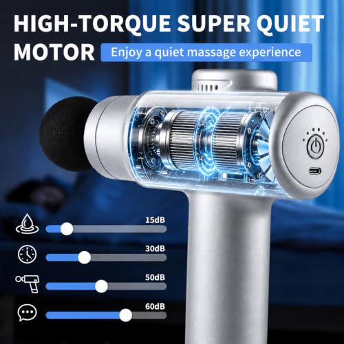 Massage Gun Deep Tissue, Handheld Neck Massager, Portable - 6 Adjustable Vibration Levels, Electric Back Massagers for Athletes, Home & Gym, Mothers Day Gifts (Silver) - color: Silver