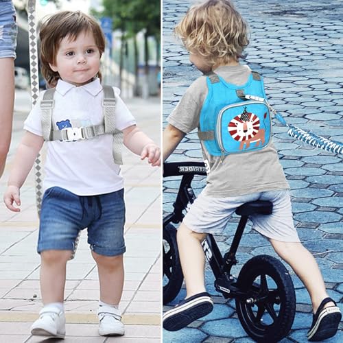 Toddler Harness Leash+ Anti Lost Wrist Link, Accmor Adorable Lion Baby Harness with Leash, Collapsible Child Anti Lost Leash Cute Kid Harness Belt Strap - Keep Kids & Babies Close While Walking - color: Baby Blue/Lion