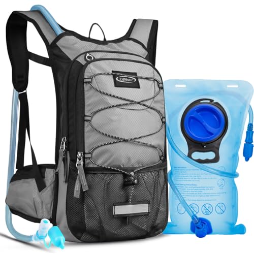 Hydration Backpack with 3L Water Bladder, Small Hydration Pack Backpack for Men Women, Lightweight Water Backpack with Cooler Layer for Running, Biking, Hiking - color: Grey