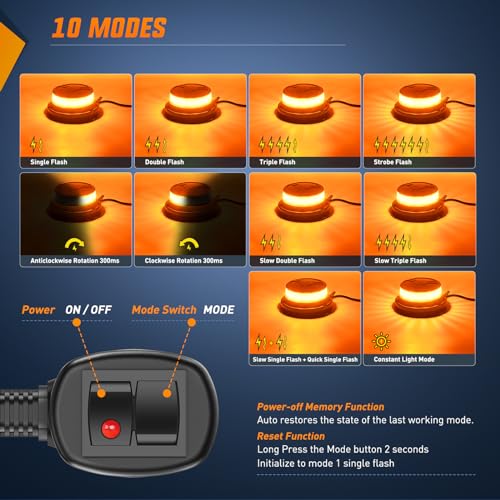 Nilight Amber Beacon Light 12V-24V Aluminum Base Flashing Safety Warning Lights Permanent & Magnet Mount LED Emergency Rotating Strobe Light for Forklift Truck Tractor UTV Snow Plow, 2 Years Warranty - color: Aluminum Base