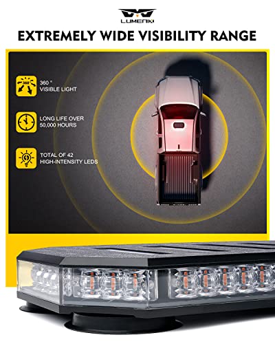 LUMENIX 42 LED Roof Top Strobe Beacon Light Bar, Patent Design, Red White - color: White Red
