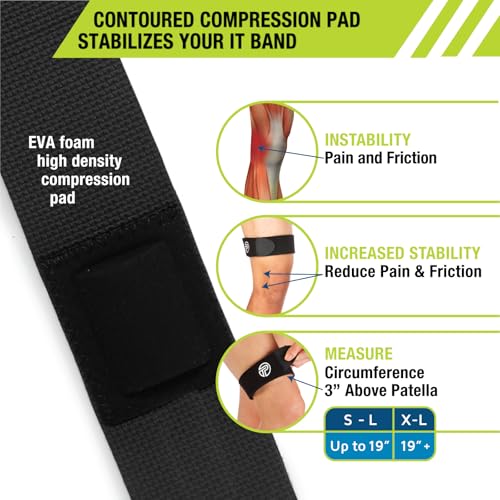 Pro-Tec Athletics IT Band Compression Wrap, Knee Brace, Compression Wraps, Knee Strain, Knee and Outside of Knee Support, Iliotibial Band Syndrome, Adjustable, Men & Women, Working Out - size: X-Large