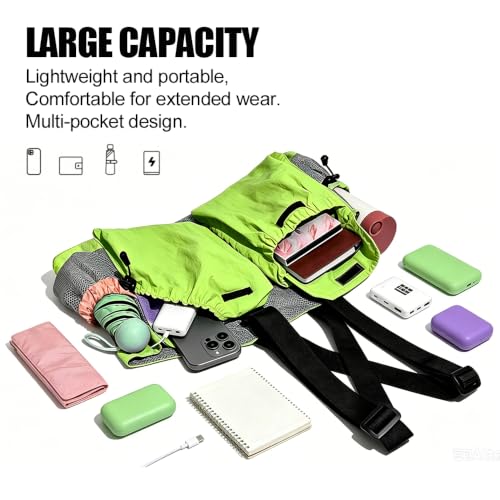 Lightweight Hiking Vest Bag, Multi‑Pocket Adjustable Running Chest Pack, Utility Outdoor Vest Pouch for Women, Men & Kids - color: Green