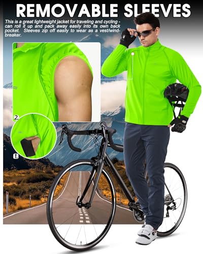 33,000ft Men's Packable Cycling Jacket Waterproof Running Vest Outerwear - color: Green, size: X-Large