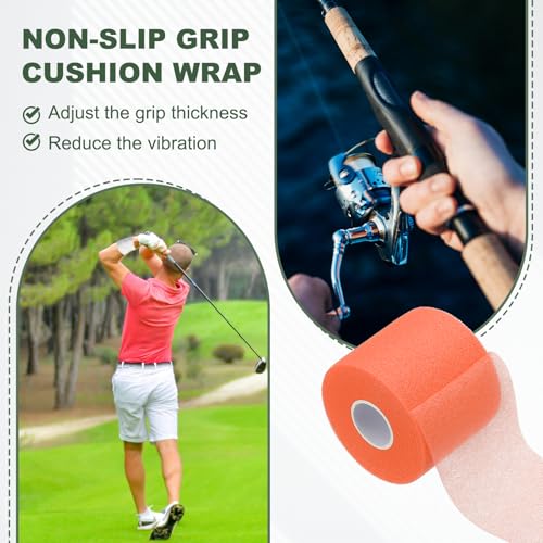 Pre Wrap Tape, Non-Slip Grip Cushion Wrap Prewrap Athletic Tape- Fitting for (Tennis- Badminton - Pickleball - Sports) - color: Orange