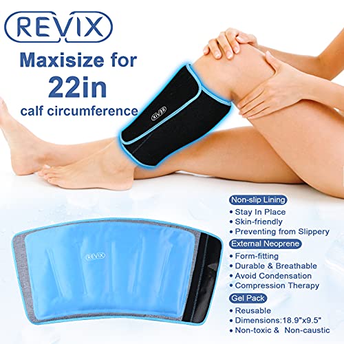 REVIX Large Ice Pack for Injuries Reusable Gel Ice Wrap for Leg and XL Shin Splint Ice Pack for Injuries Gel Cold Pack for Calf and Elbow Pain Relief