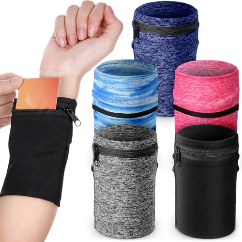 Honoson 5 Pcs Wrist Wallet Women Men Wristband Zipper - color: Dark Colors