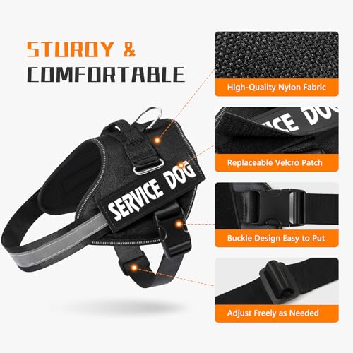 MUMUPET Service Dog Vest, No Pull & Reflective Dog Harness, Black, L - color: Black, size: Large