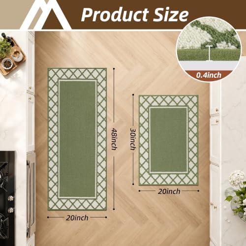 COSY HOMEER Washable Kitchen Rugs Sets of 2 Non-Slip Kitchen Mats,Green - color: Green, size: 20"x30" + 20"x48"