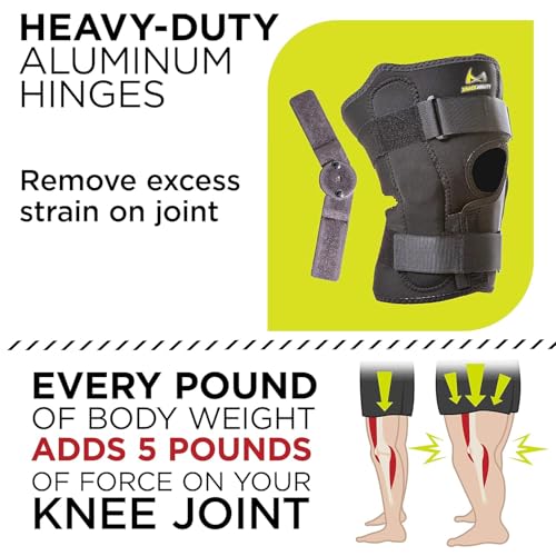 BraceAbility Obesity Hinged Knee Pain Brace - Overweight Men and Women's Wraparound Plus-Size Support for Osteoarthritis, Joint Pain, Ligament Weakness, Medial and Lateral Kneecap Instability (XL) - size: X-Large