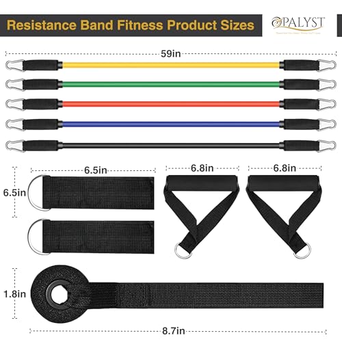 Resistance Bands with Handles, 11-Piece Exercise Band Set for Home Gym, 5 Stackable Tubes with Door Anchor, Ankle Straps and Carry Bag