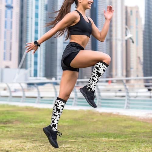 Crazy Fun Compression Socks, Unisex Knee High Support Socks - color: Cow Print