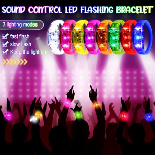 JellyArch 80 Pcs Glow Bracelets, LED Sound Activated Flashing Party Favors - color: Classic