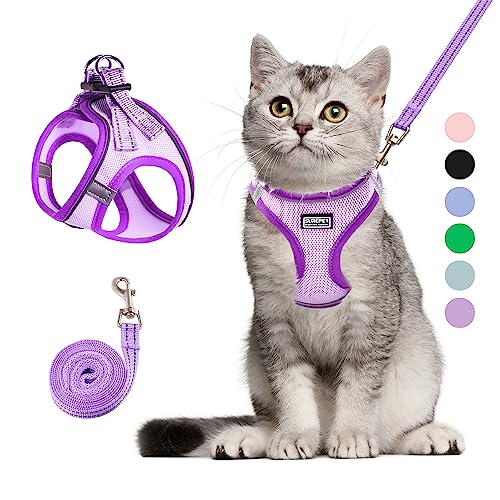 Cat Harness and Leash Set, Soft and Breathable Vest with Reflective Strip, Escape Proof Kitten Harness, Easy to Wear for Cats Walking and Traveling (Purple, XS) - color: Purple, size: XS (Chest:12''-13'')