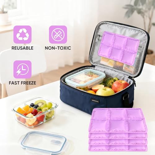 4 Pack Flexible Ice Packs for Lunch Boxes & Coolers, Lightweight - color: Purple