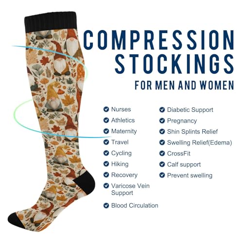 Wusikd Milk Cow Compression Socks for Women and Men Circulation Flowers Long Socks for Athletic Running 2 - color: Autumn Gnomes