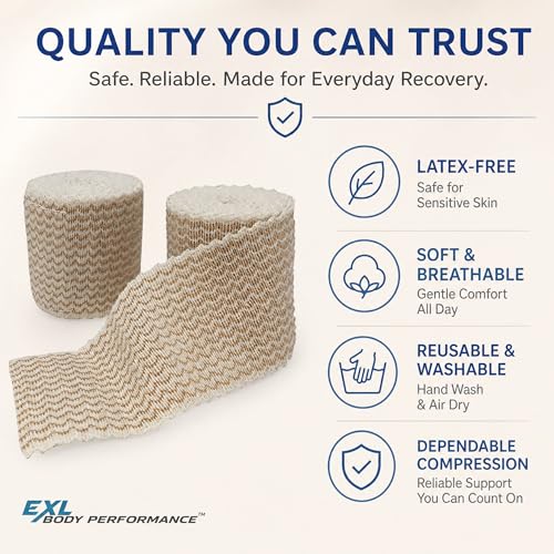 4" Elastic Bandage Wrap with Self-Closure, 2-Pack – 15 ft Stretched – Latex-Free, Reusable, Washable – Compression Support for Sprains, Injuries, Swelling, Sports Recovery - size: 4"