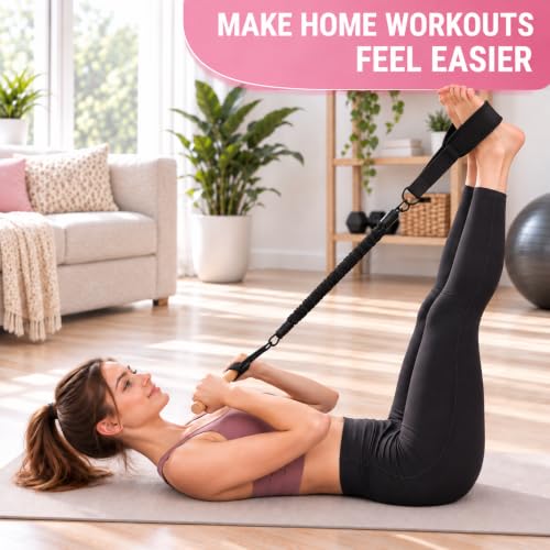 Pedal Resistance Band with Wood Handle, 3 x 30 lb Tubes - color: Black