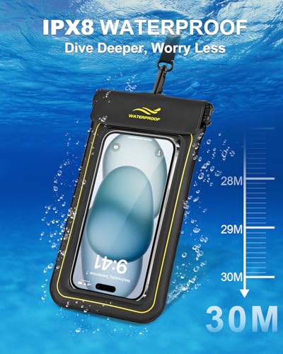 2-in-1 Waterproof Phone Pouch & Phone Armband Floating, Underwater Water Proof Phone Case with Detachable Strap, Waterproof Bags Up to 6.9", Beach Vacation Water Park Essentials Black