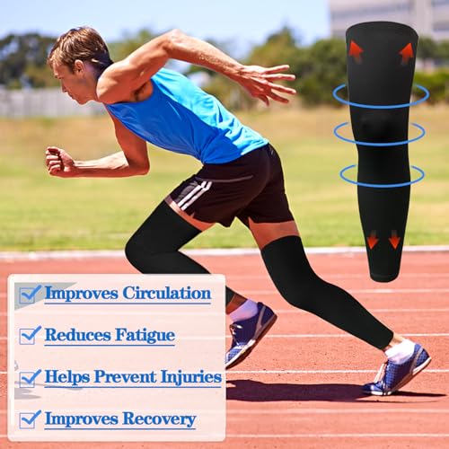 2 Pairs Leg Sleeves,Full Length Leg Compression Sleeve,Sports Long Knee Sleeve with Anti-slip Silicone Strips - size: Large