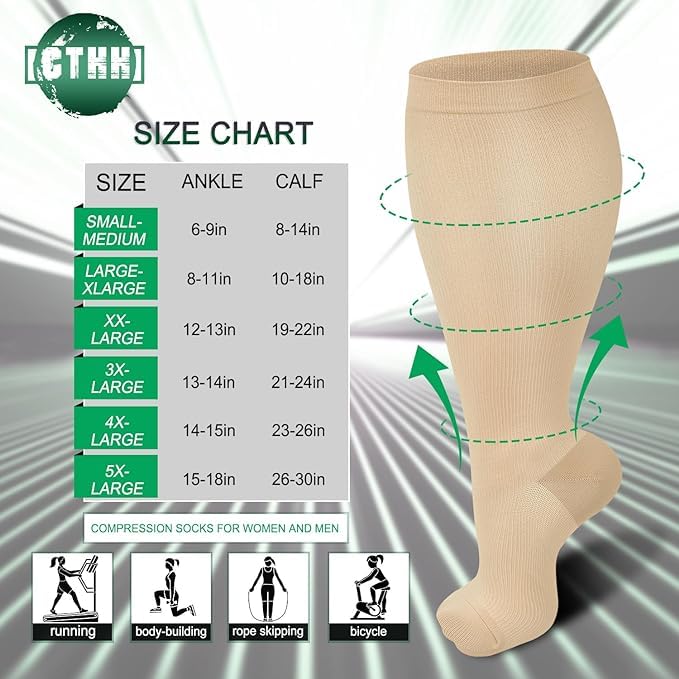 CTHH Wide Calf Compression Socks for Women Men Plus Size Knee High Stocking - color: Nude, size: XX-Large