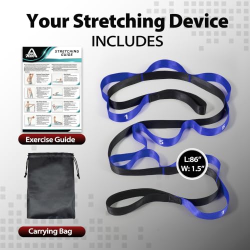 Acozycoo Stretching Strap with Loops for Physical Therapy,Knee,Leg Lifter - color: Dark Blue, size: Length: 86 Inch, Width: 1.5 Inch