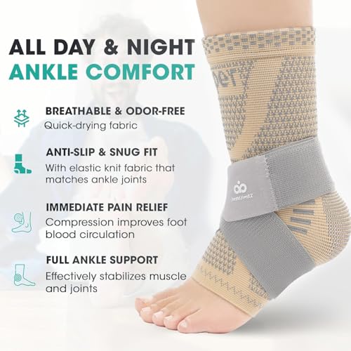 INDEEMAX Ankle Brace for Sprained Ankle Compression Sleeve, 2 Pack Copper Infused Ankle Support Brace for Women & Men, Plantar Fasciitis Relief Achilles Tendonitis, Sports Running, Skin Silver, XL - color: Skin Silver 2 Pack, size: X-Large