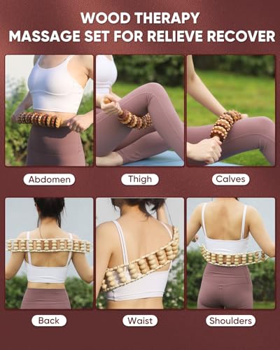 ONUEMP 2PCS Wooden Massage Fascia Stick & Back Massager Roller Rope - size: 2PCS Roller Rope