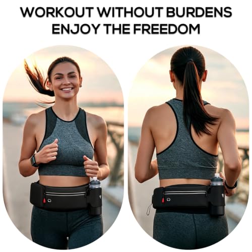 Running Belt for Women Men,Running Fanny Pack,with Foldable Water Bottle Holder (Bottles NOT Included),Sport Pouch iPhone Carrier, Dog Walker Hydration Fanny Pack,for Runners Jogging (grey) - color: Grey