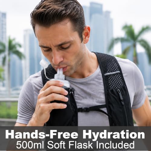 IEJ Running Hydration Vest with 500ml Soft Flask for Marathon - color: Black